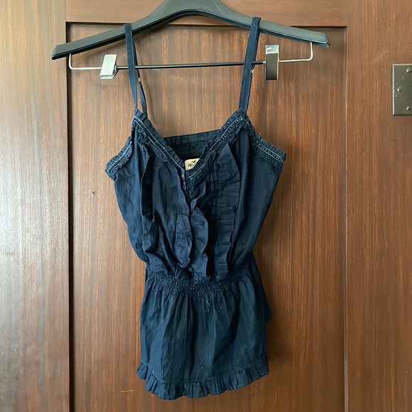Hollister Tops - Hollister Navy Spaghetti Strap Ruffle Cinched Peplum Tank
